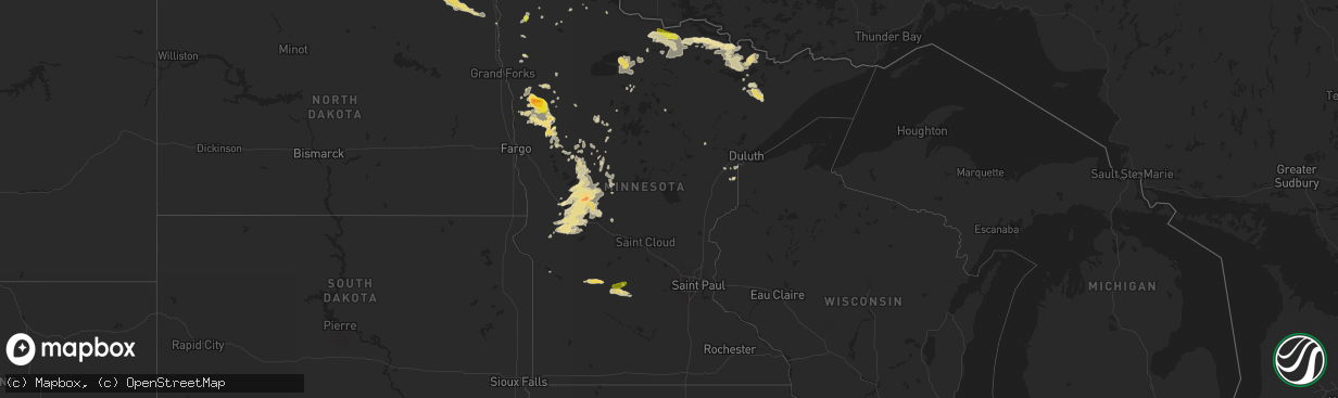 Hail map in Minnesota on August 28, 2016