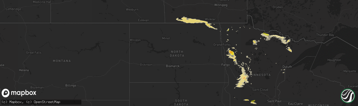 Hail map in North Dakota on August 28, 2016