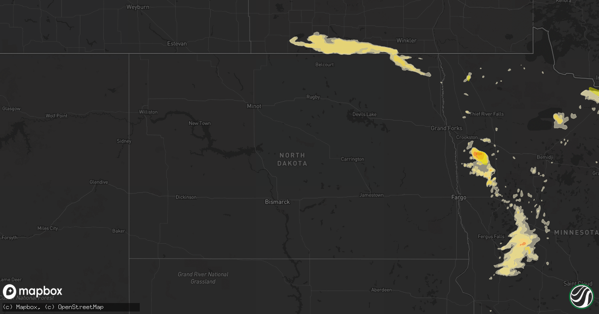 Hail map in North Dakota on August 28, 2016
