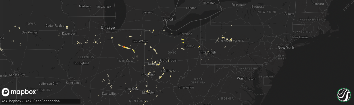 Hail map in Ohio on August 28, 2016