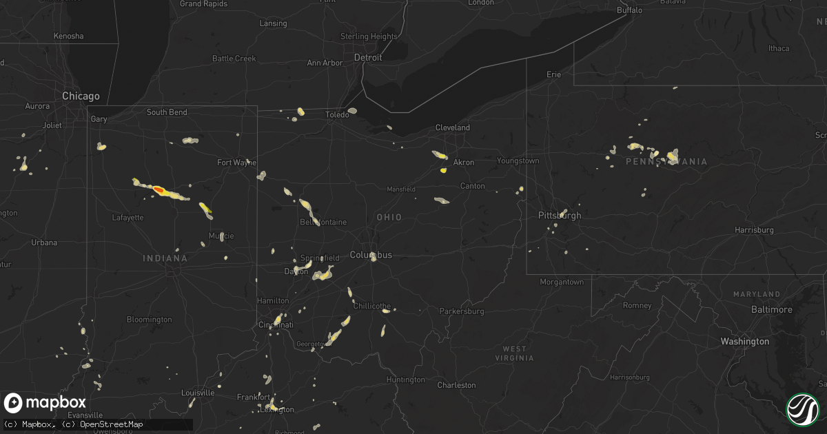 Hail map in Ohio on August 28, 2016