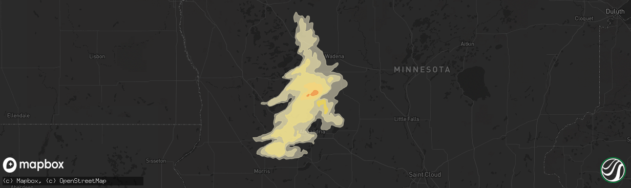 Hail map in Parkers Prairie, MN on August 28, 2016