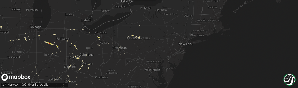 Hail map in Pennsylvania on August 28, 2016