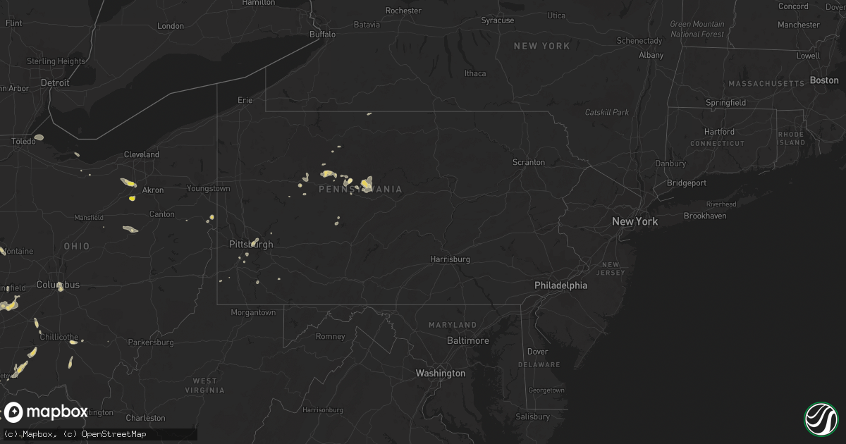 Hail map in Pennsylvania on August 28, 2016