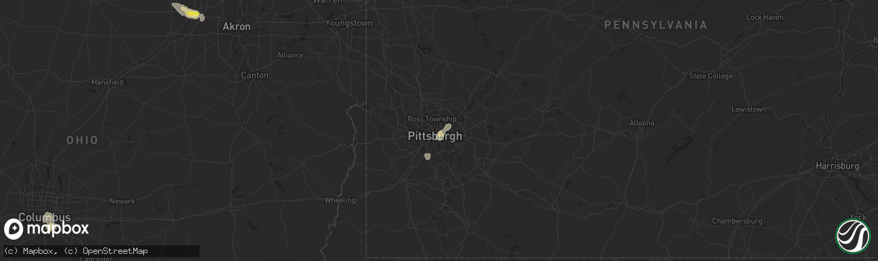 Hail map in Pittsburgh, PA on August 28, 2016