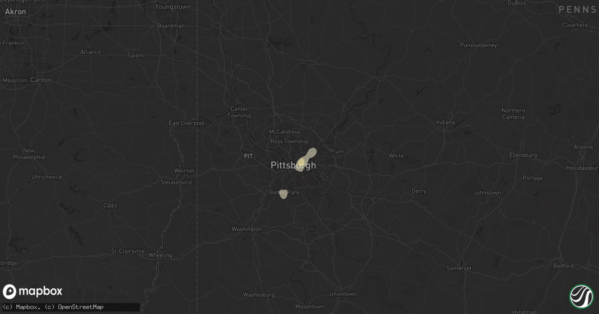 Hail map in Pittsburgh, PA on August 28, 2016