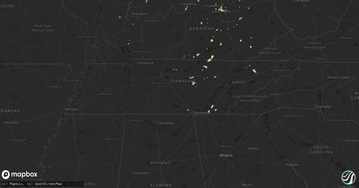 Hail map in Tennessee on August 28, 2016