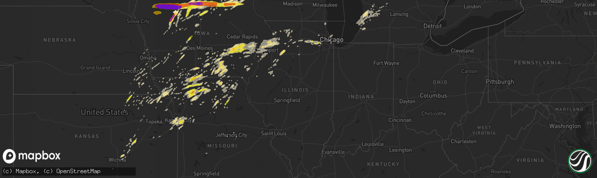 Hail map in Illinois on August 28, 2018