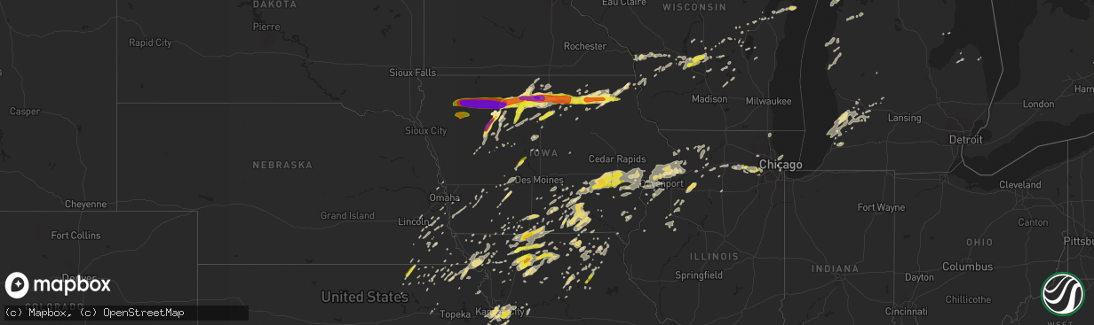 Hail map in Iowa on August 28, 2018