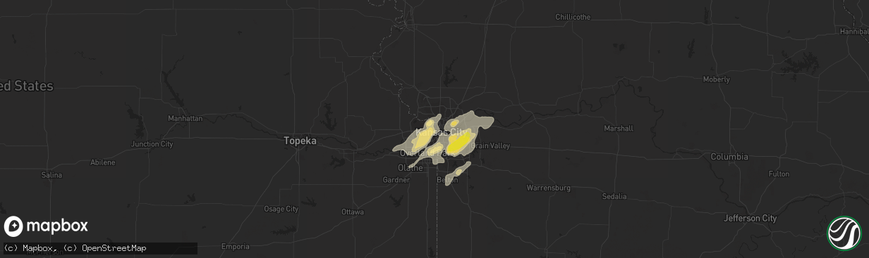 Hail map in Kansas City, KS on August 28, 2018