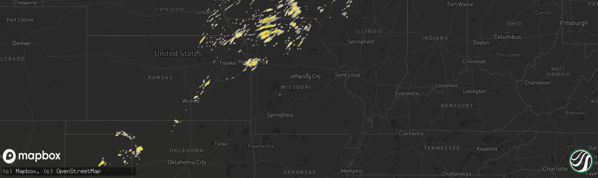 Hail map in Missouri on August 28, 2018