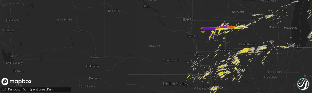 Hail map in Nebraska on August 28, 2018