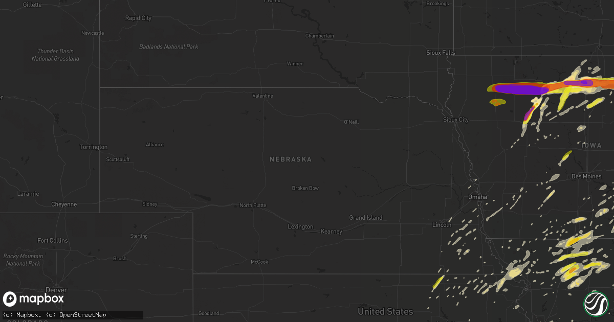 Hail map in Nebraska on August 28, 2018