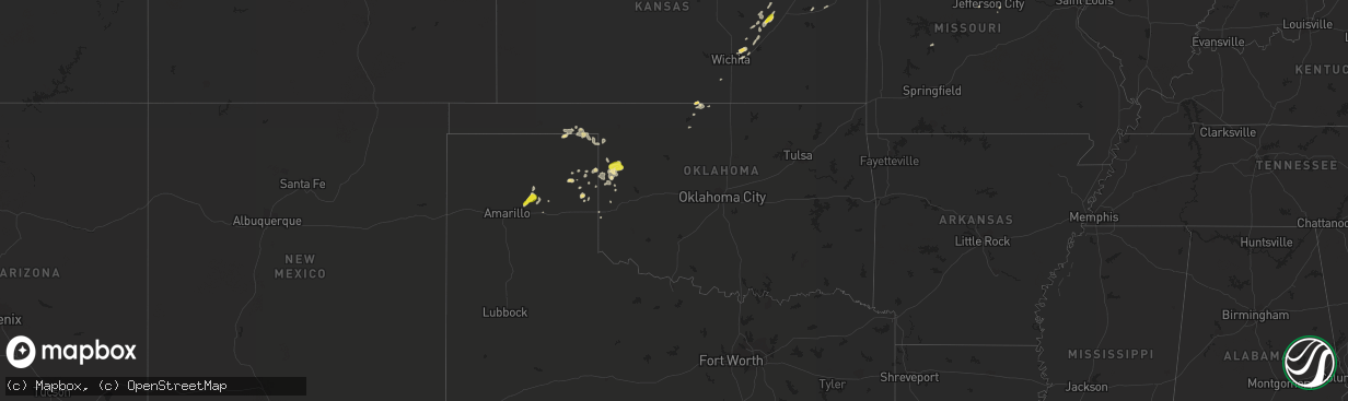 Hail map in Oklahoma on August 28, 2018