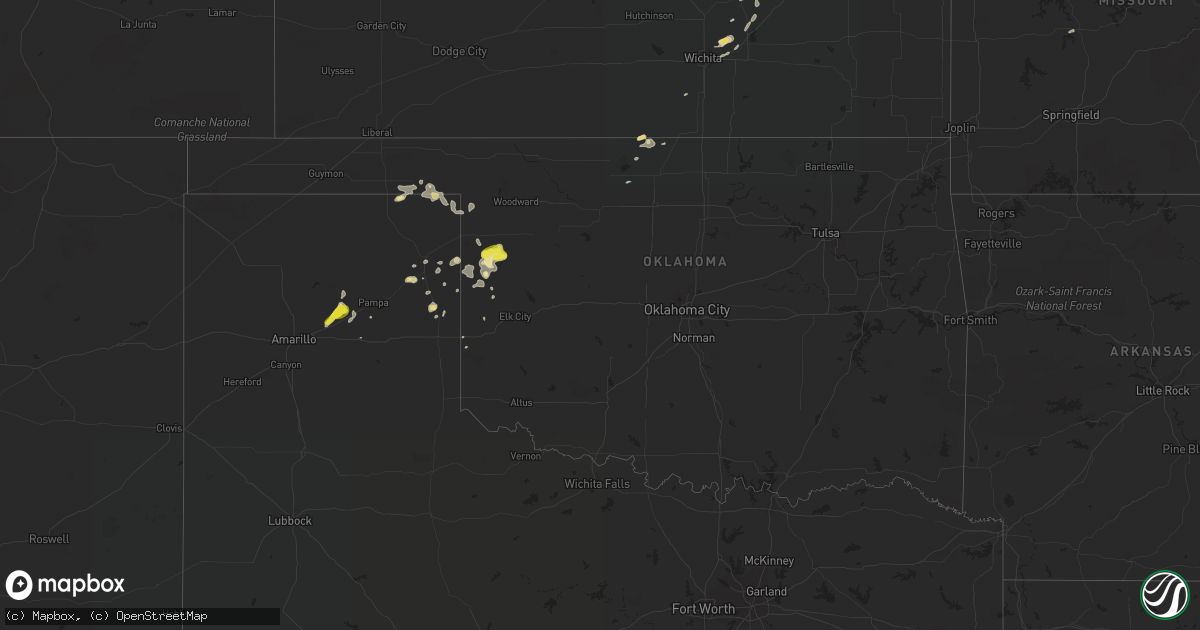 Hail map in Oklahoma on August 28, 2018