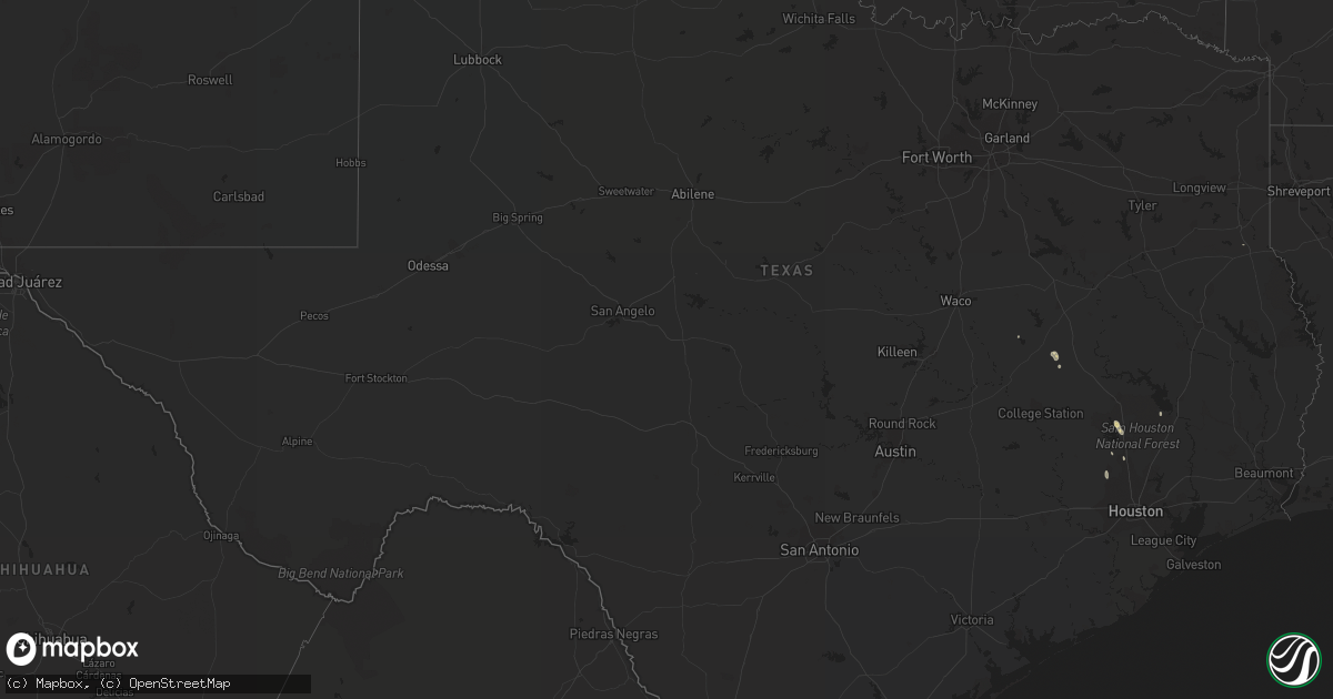 Hail map in Texas on August 28, 2018