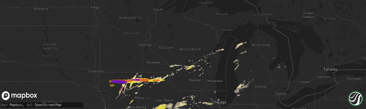 Hail map in Wisconsin on August 28, 2018