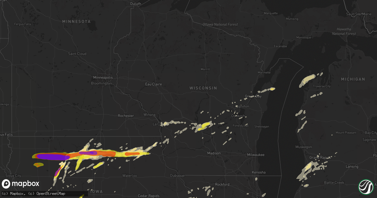 Hail map in Wisconsin on August 28, 2018