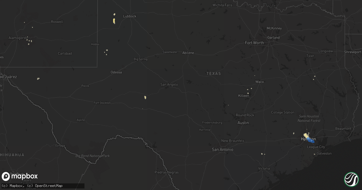 Hail map in Texas on August 28, 2019
