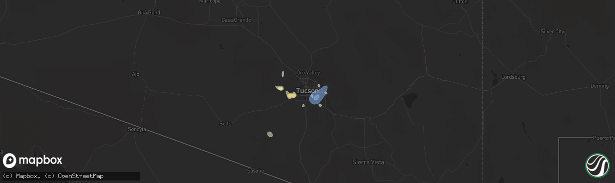 Hail map in Tucson, AZ on August 28, 2019