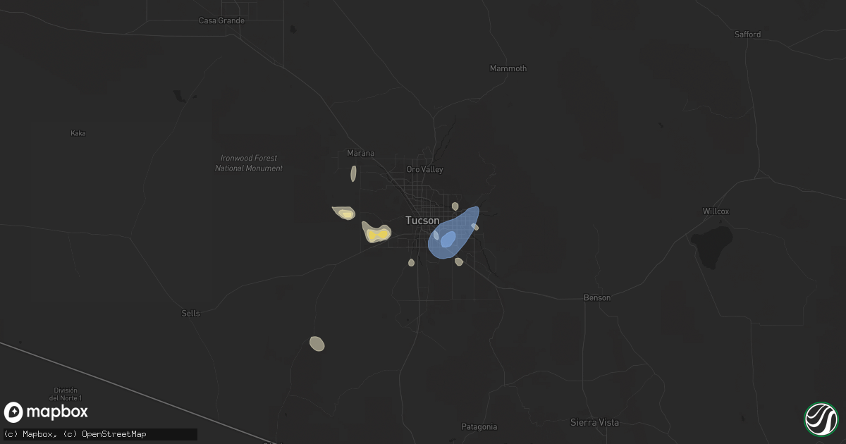 Hail map in Tucson, AZ on August 28, 2019