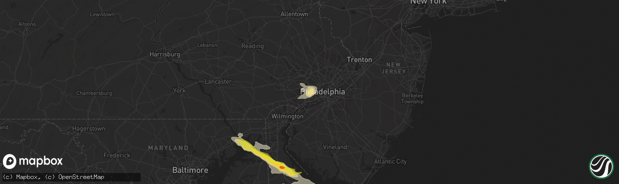 Hail map in Drexel Hill, PA on August 28, 2020