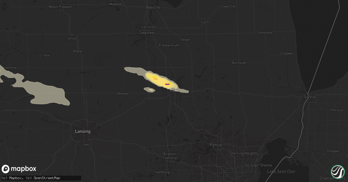 Hail map in Flint, MI on August 28, 2020