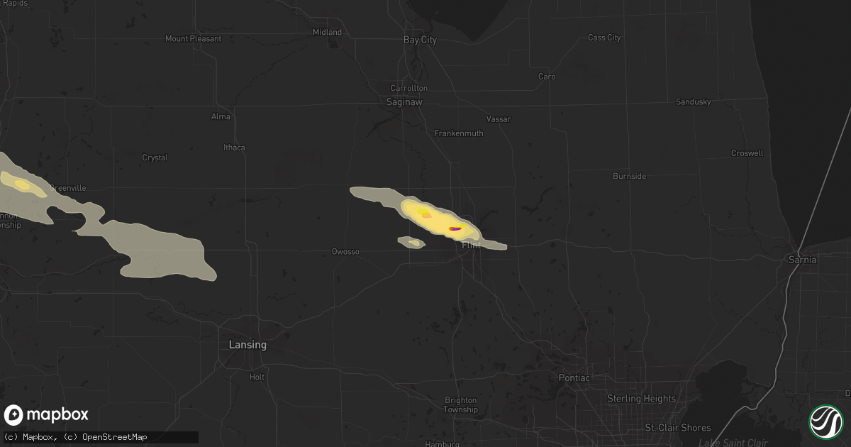 Hail map in Flushing, MI on August 28, 2020