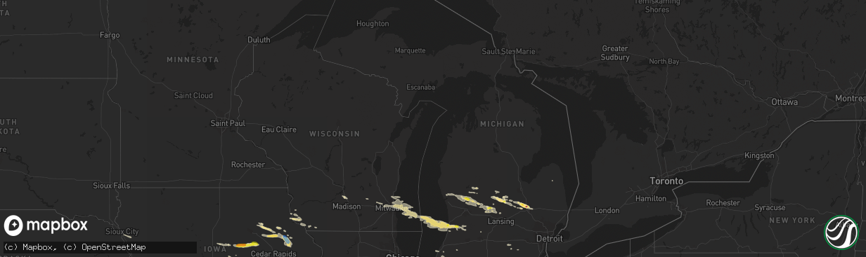 Hail map in Michigan on August 28, 2020