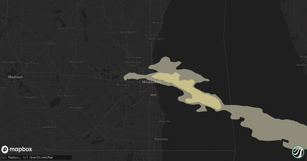 Hail map in Milwaukee, WI on August 28, 2020