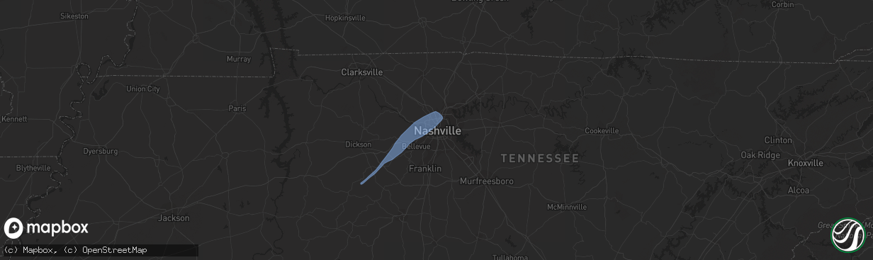 Hail map in Nashville, TN on August 28, 2020
