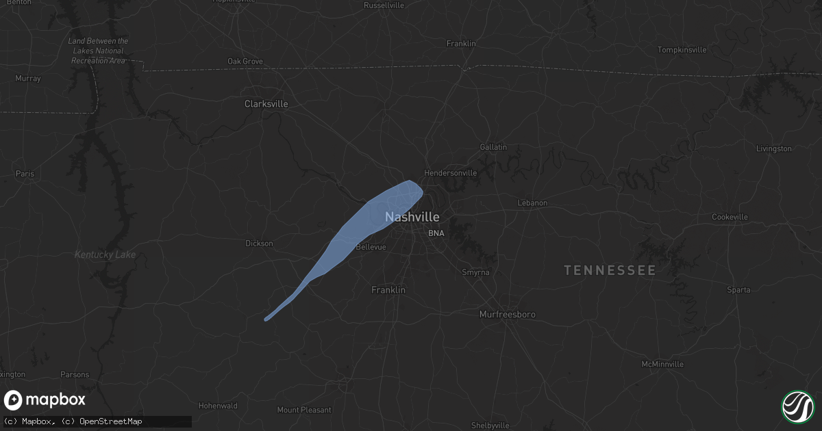 Hail map in Nashville, TN on August 28, 2020