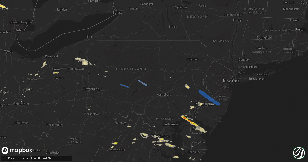 Hail map in Pennsylvania on August 28, 2020