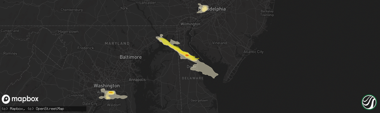Hail map in Smyrna, DE on August 28, 2020
