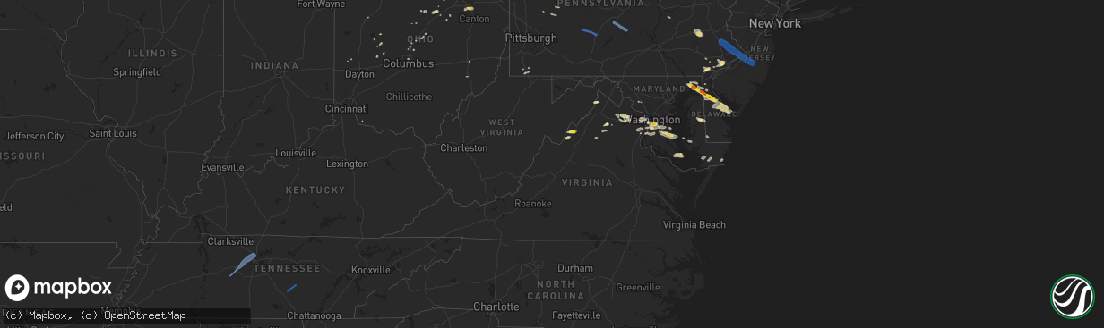 Hail map in Virginia on August 28, 2020