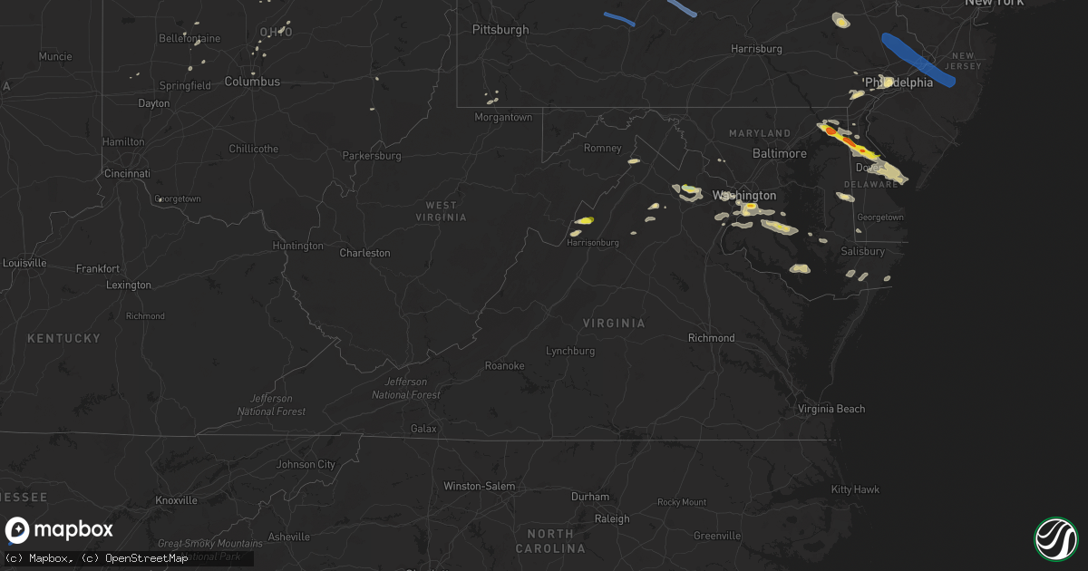 Hail map in Virginia on August 28, 2020