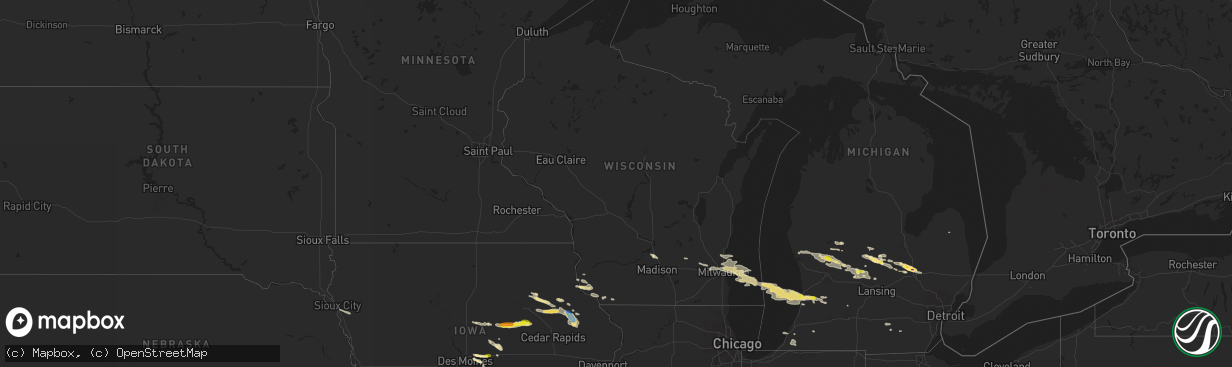 Hail map in Wisconsin on August 28, 2020