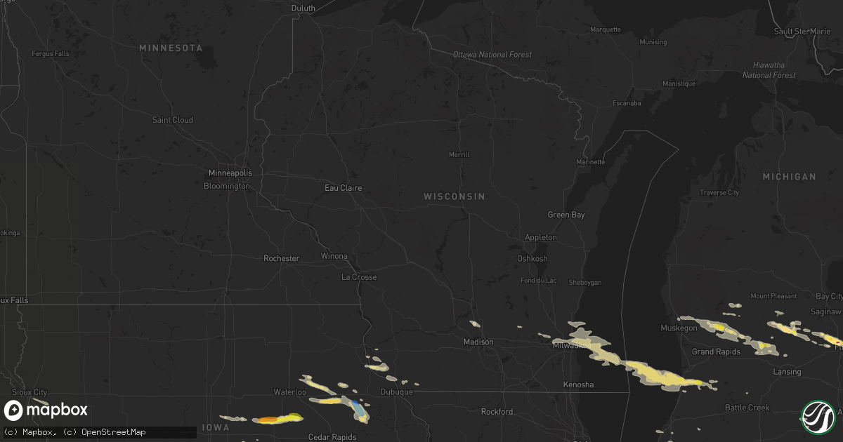 Hail map in Wisconsin on August 28, 2020
