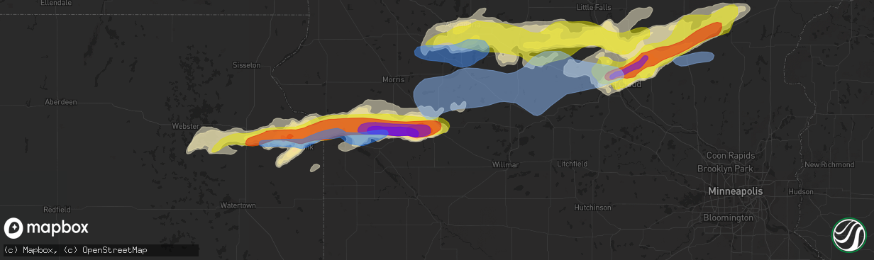 Hail map in Benson, MN on August 28, 2021