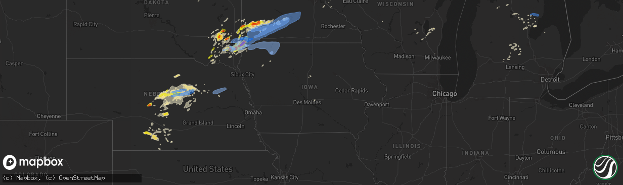 Hail map in Iowa on August 28, 2021