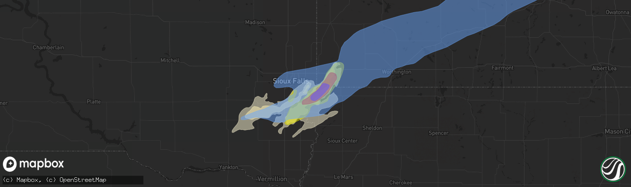 Hail map in Larchwood, IA on August 28, 2021