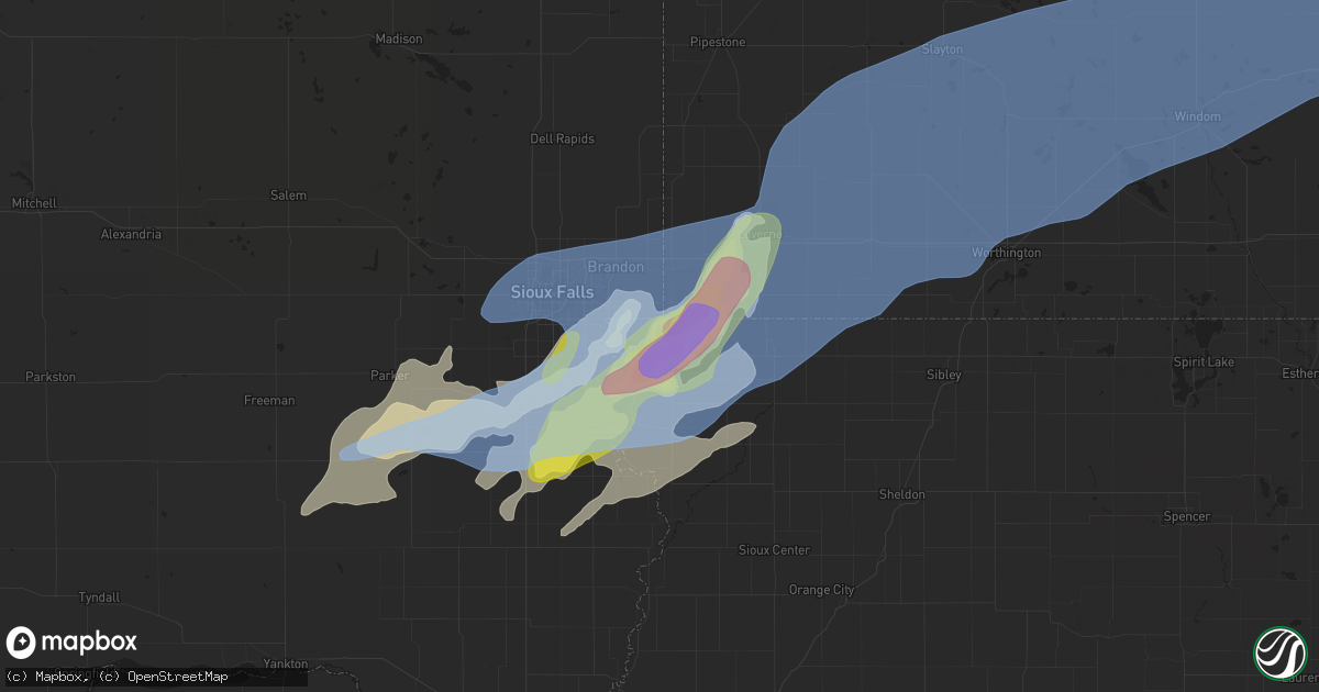 Hail map in Larchwood, IA on August 28, 2021