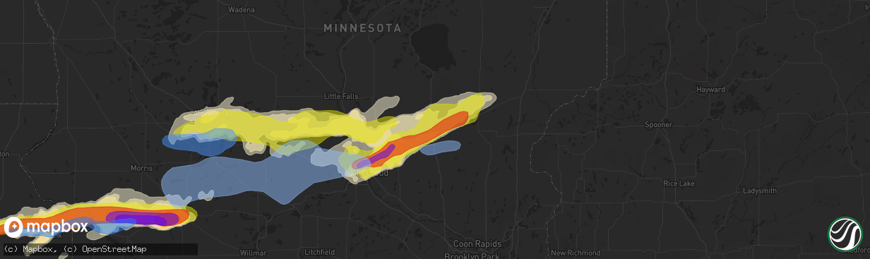 Hail map in Milaca, MN on August 28, 2021