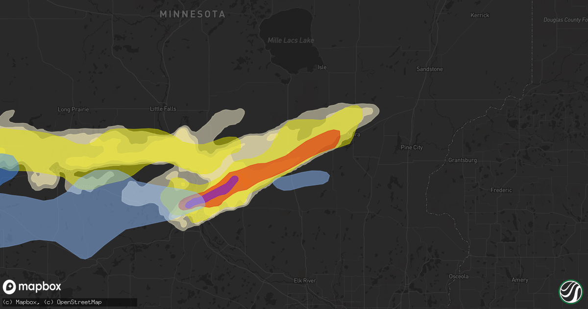 Hail map in Milaca, MN on August 28, 2021