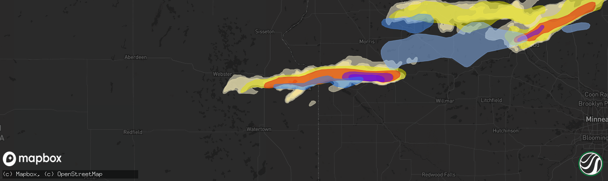 Hail map in Milbank, SD on August 28, 2021