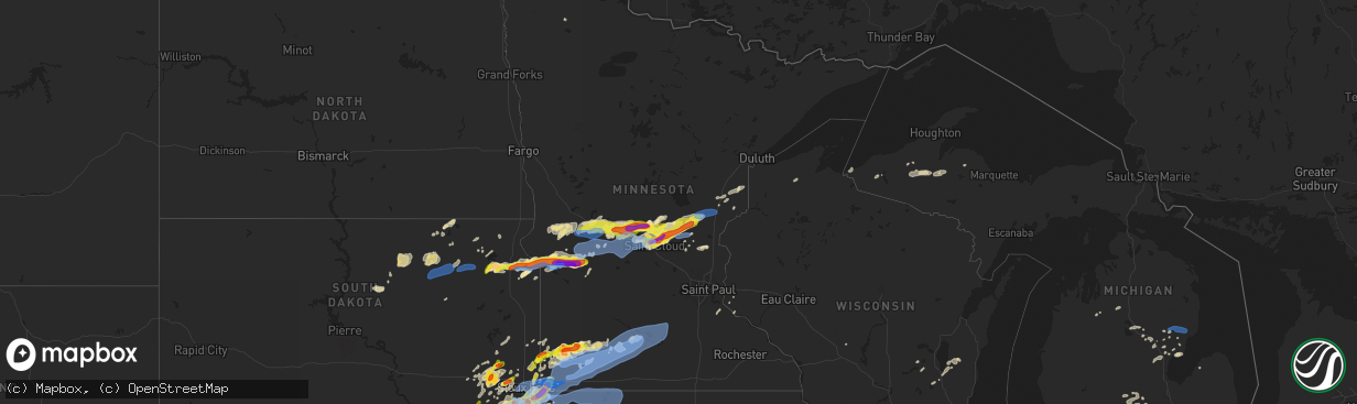 Hail map in Minnesota on August 28, 2021