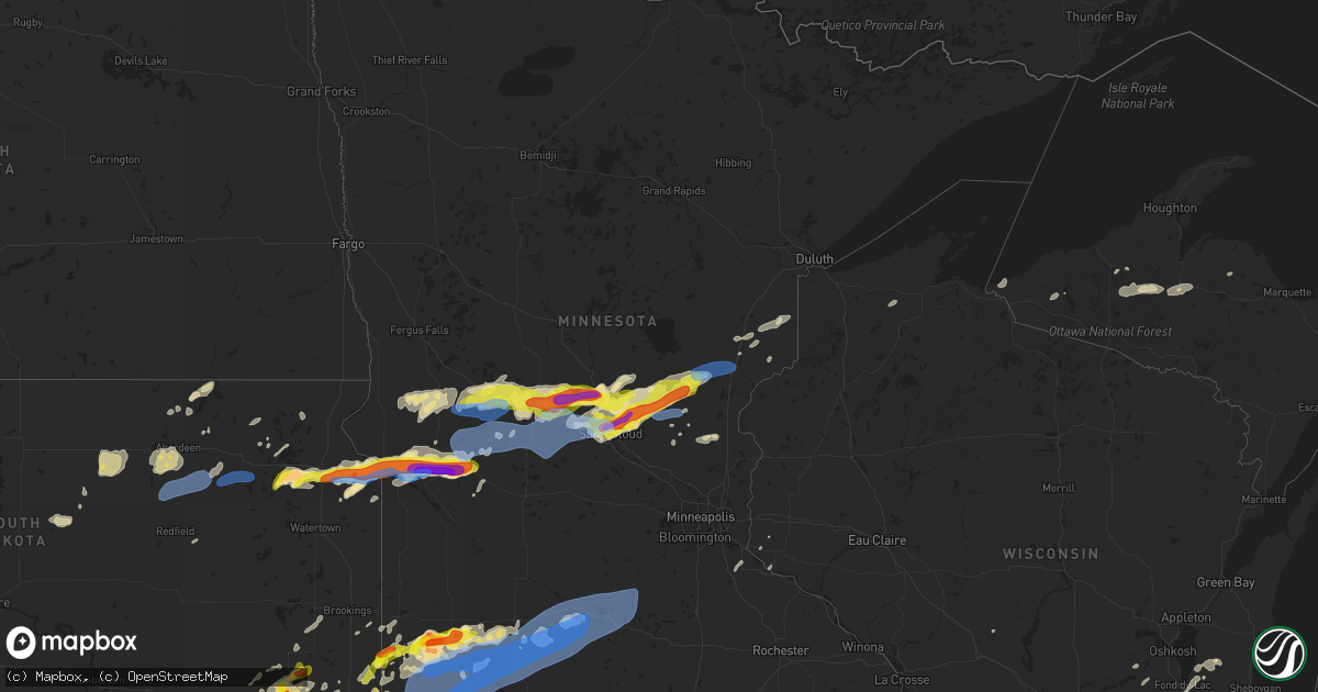 Hail map in Minnesota on August 28, 2021
