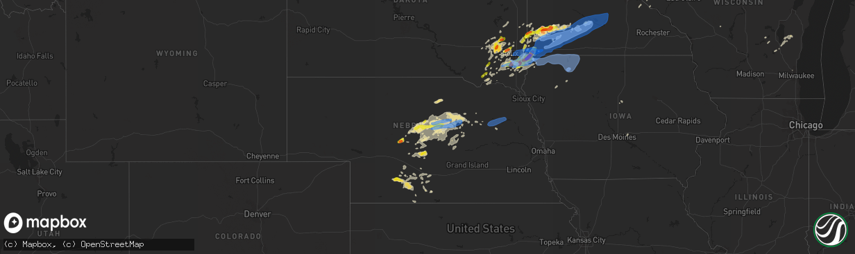 Hail map in Nebraska on August 28, 2021