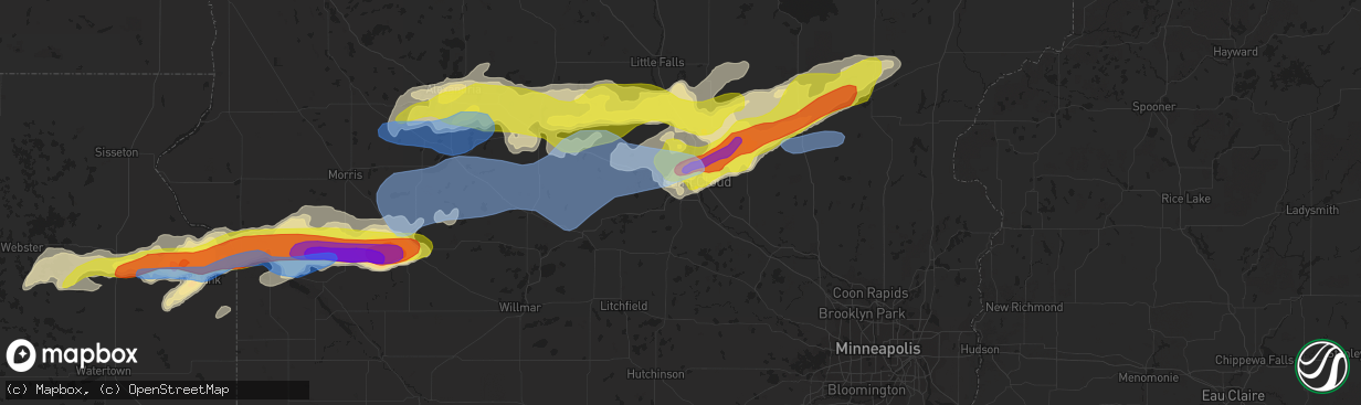 Hail map in Saint Cloud, MN on August 28, 2021