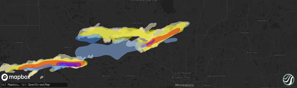 Hail map in Sauk Rapids, MN on August 28, 2021